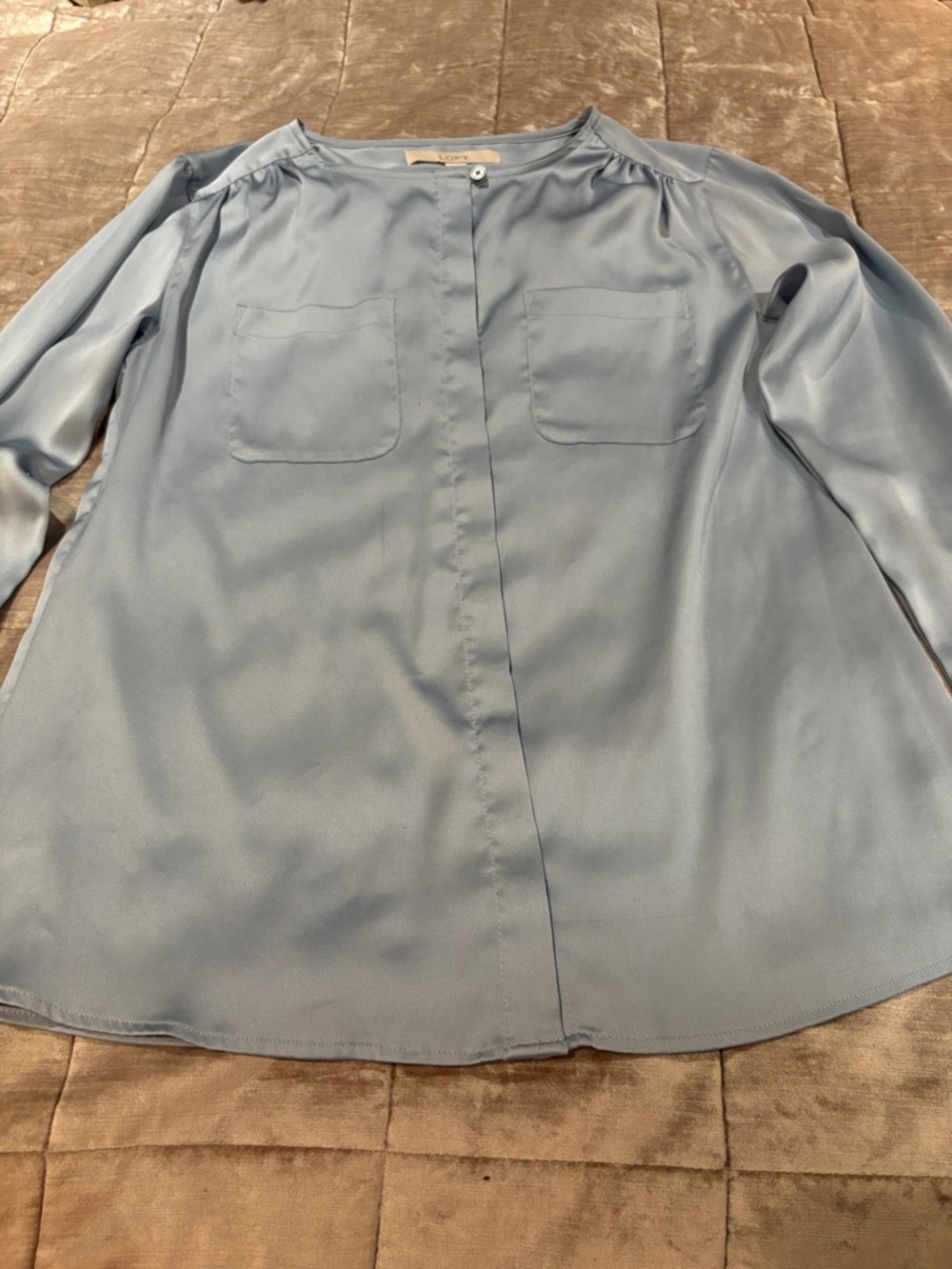 LOFT Ice Blue Button-Front Pocket Blouse size XS - Picture 1 of 8